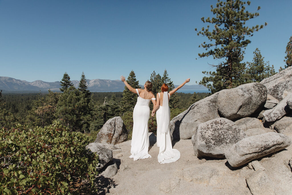 two brides during their lake tahoe elopement
