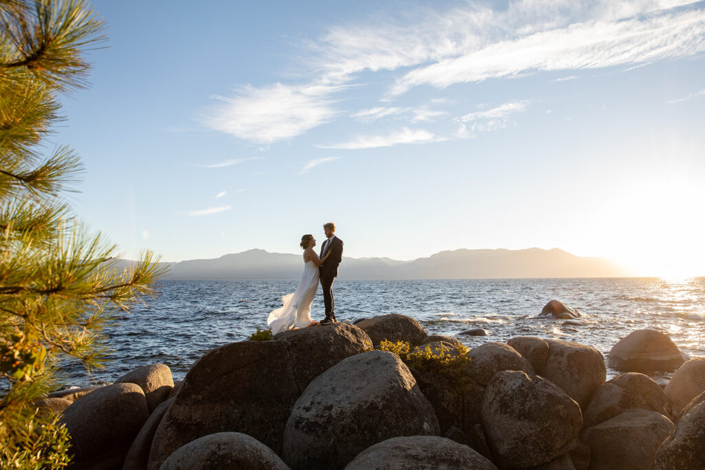 romantic elopement couple at zephyr cove, lake tahoe