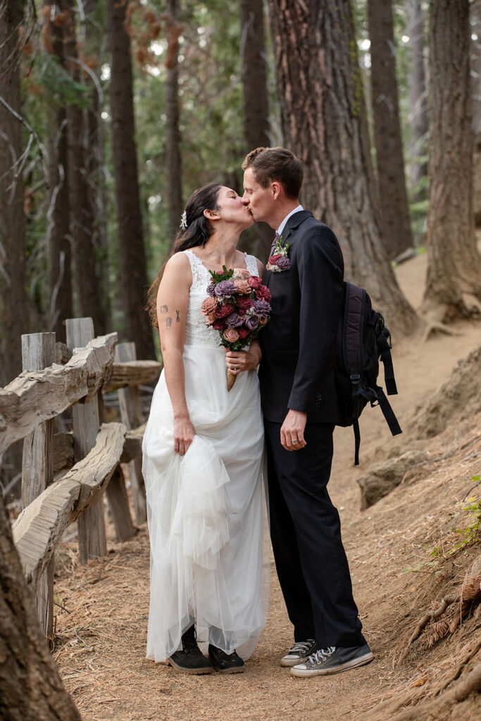 elopement couple hiking to Eagle Rock for their beautiful, simple elopement day