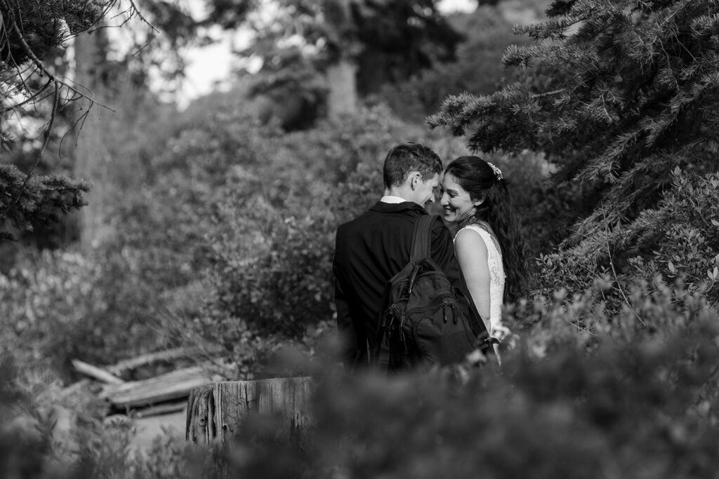 elopement couple hiking to Eagle Rock for their beautiful, simple elopement day