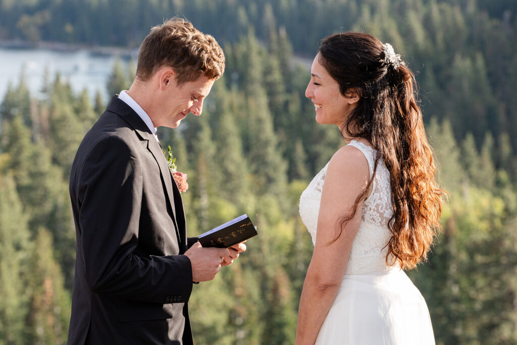 emotional and candid Eagle rock elopement ceremony with beautiful views