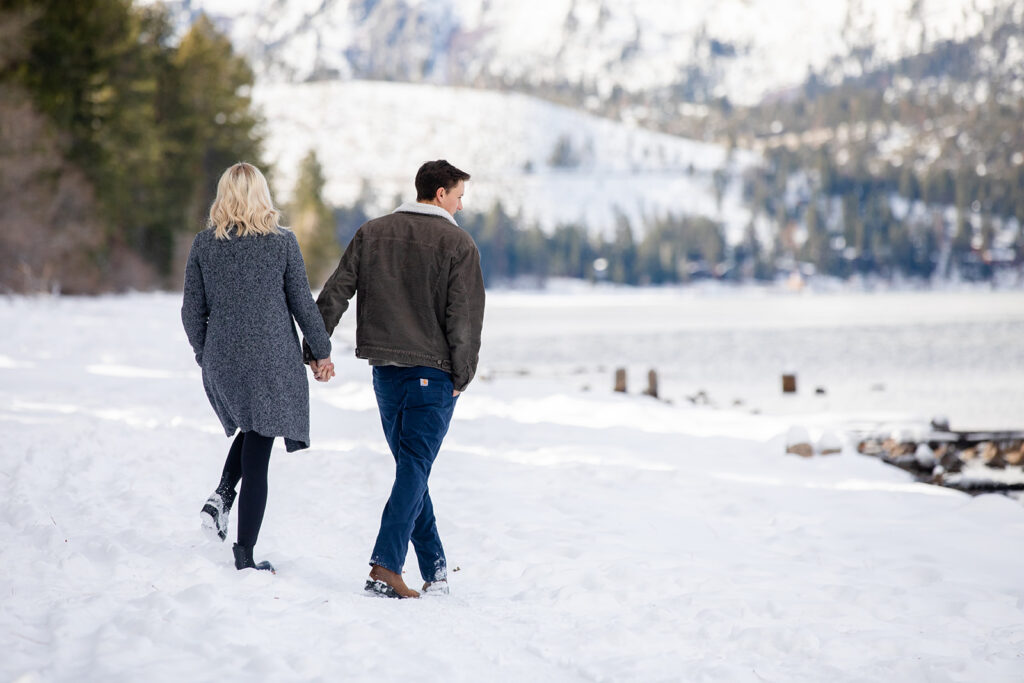 dreamy winter engagement session at Valhalla, Lake Tahoe