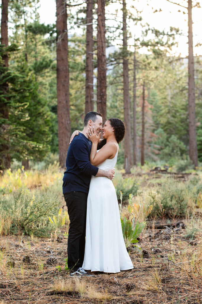 golden hour lake tahoe engagement photos at fallen leaf lake