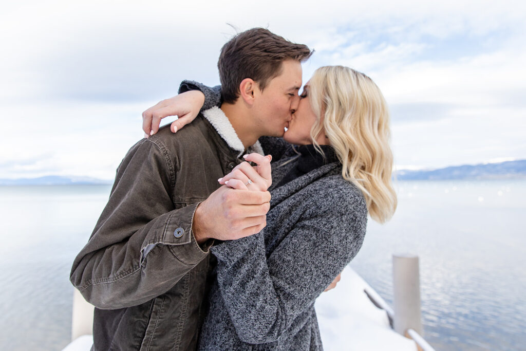 romantic winter lake tahoe engagement photos
