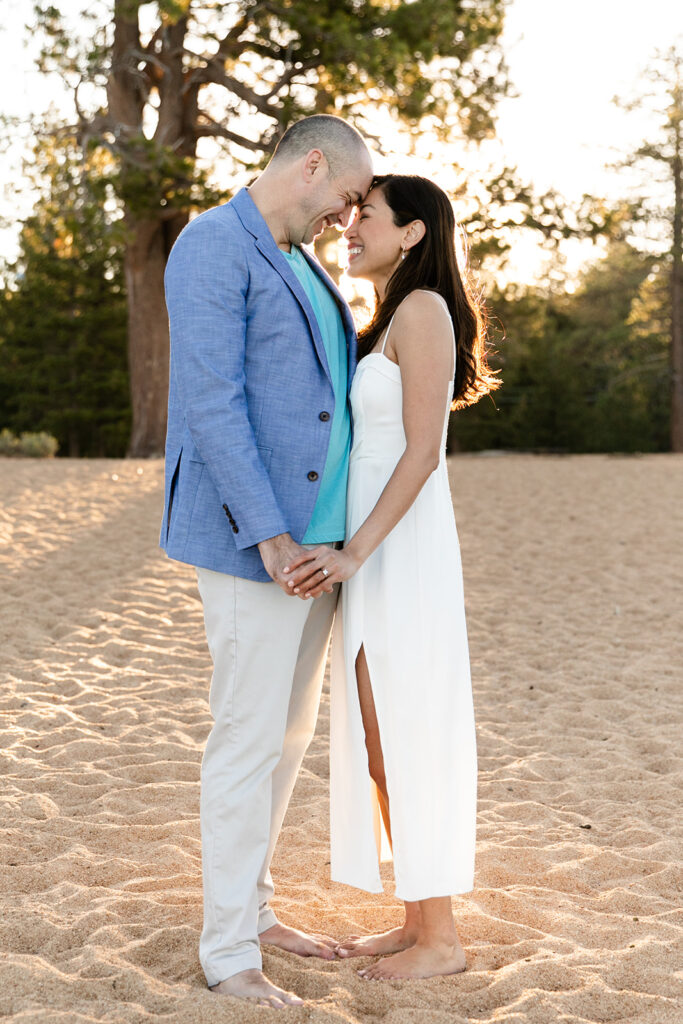 romantic golden hour engagement photos at nevada beach