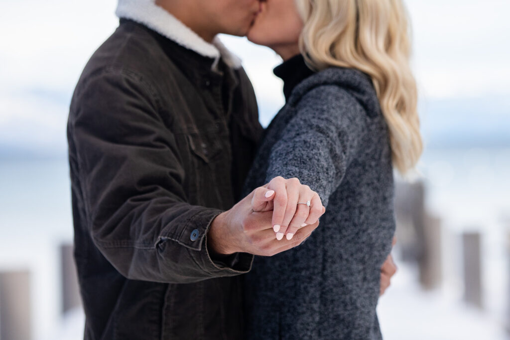 romantic winter lake tahoe engagement photos