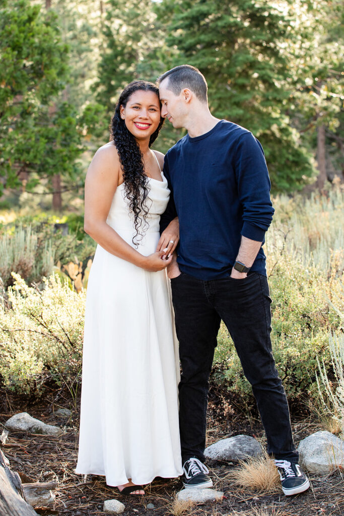 golden hour lake tahoe engagement photos at fallen leaf lake