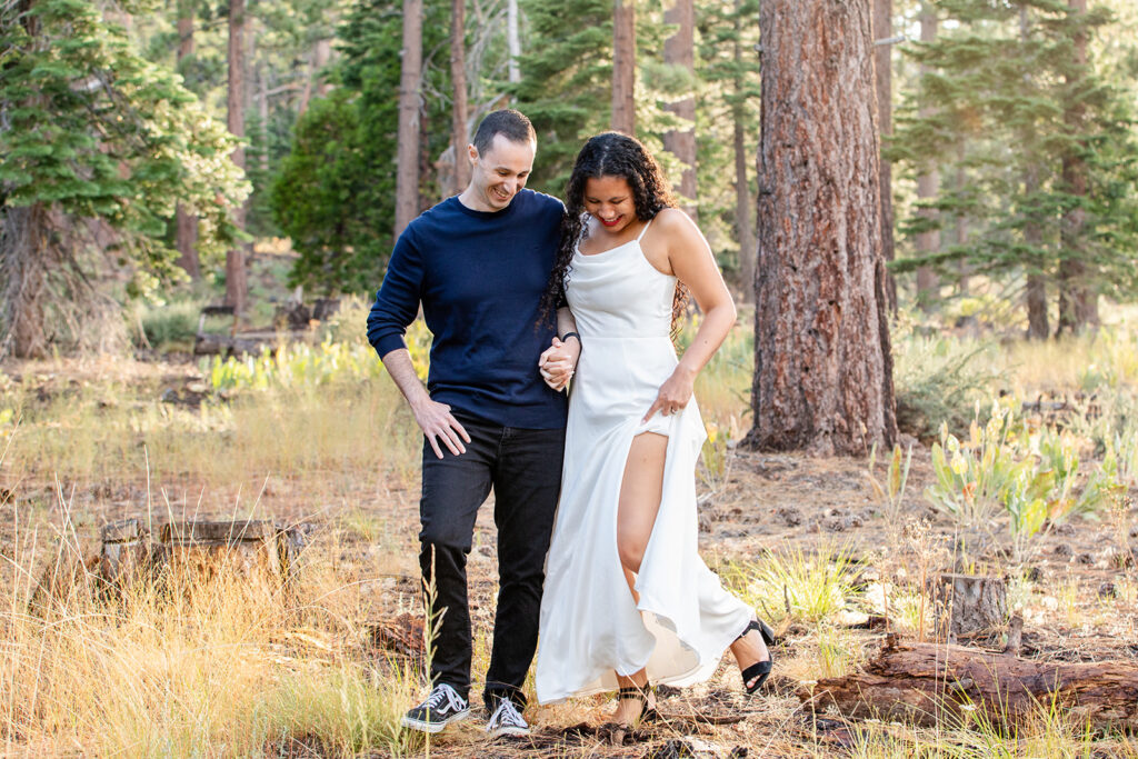 golden hour lake tahoe engagement photos at fallen leaf lake