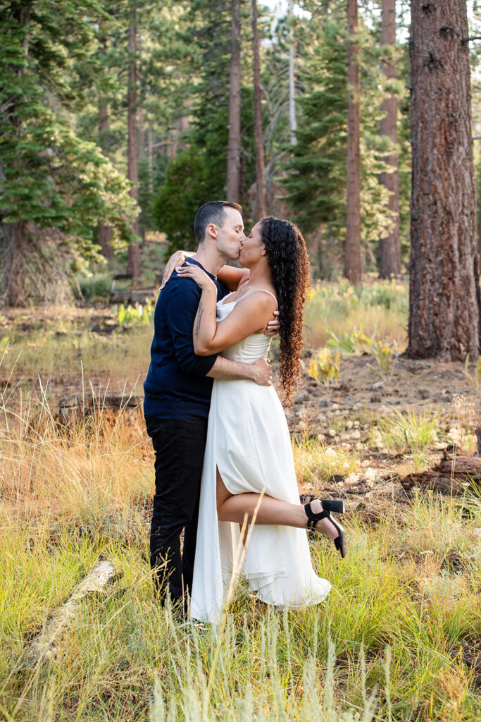 golden hour lake tahoe engagement photos at fallen leaf lake