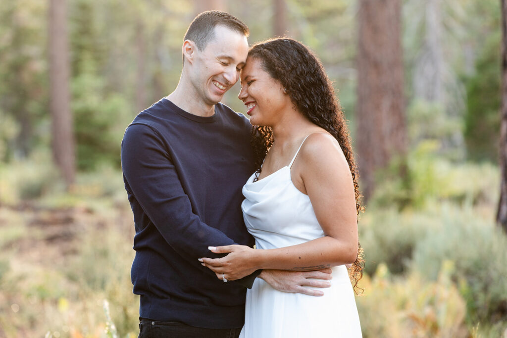 golden hour lake tahoe engagement photos at fallen leaf lake