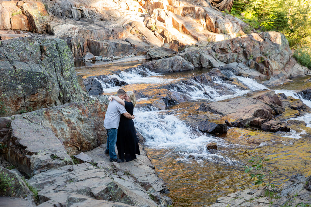 playful couple at Glen Alpine Falls, Lake Tahoe