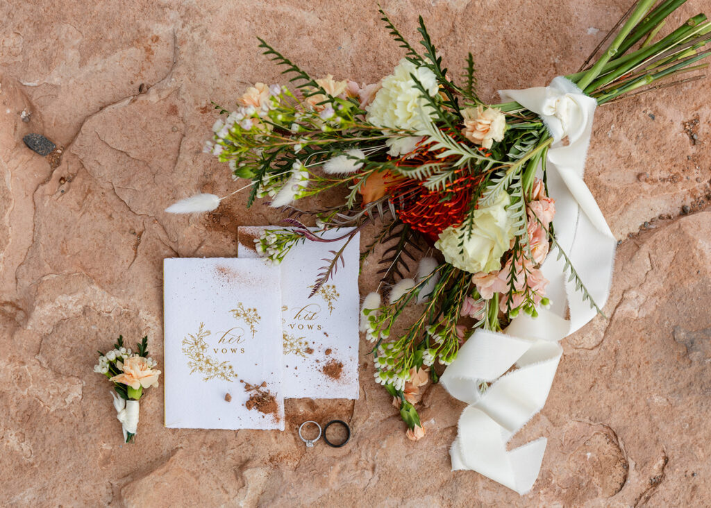 beautiful elopement details on a red rock