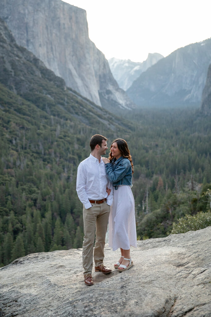 dreamy Yosemite engagement photos with mountain and forest views