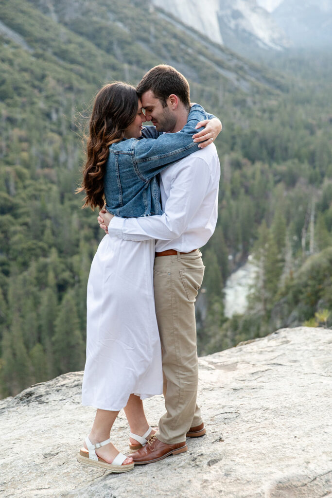 dreamy Yosemite engagement photos with mountain and forest views