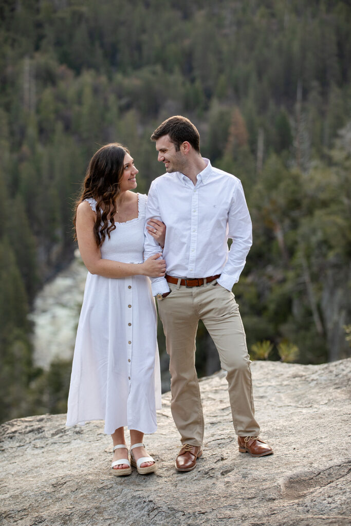 candid and playful couple during their adventurous engagement session in Yosemite National Park