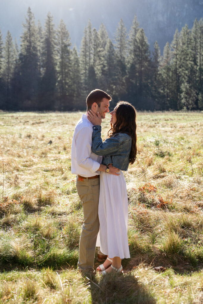 golden hour field engagement photos in Yosemite National Park