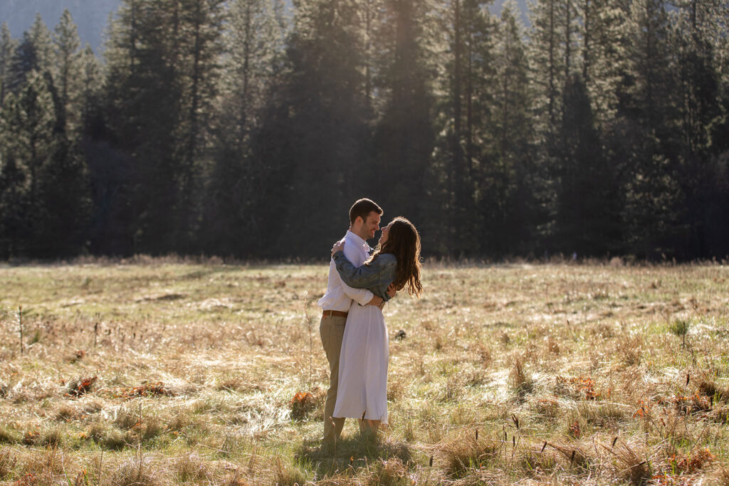 golden hour field engagement photos in Yosemite National Park
