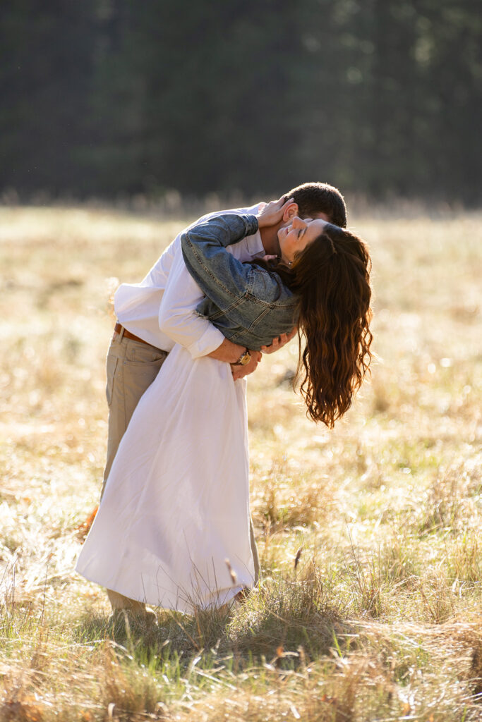 golden hour field engagement photos in Yosemite National Park