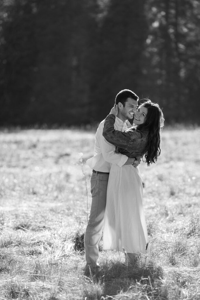 golden hour field engagement photos in Yosemite National Park