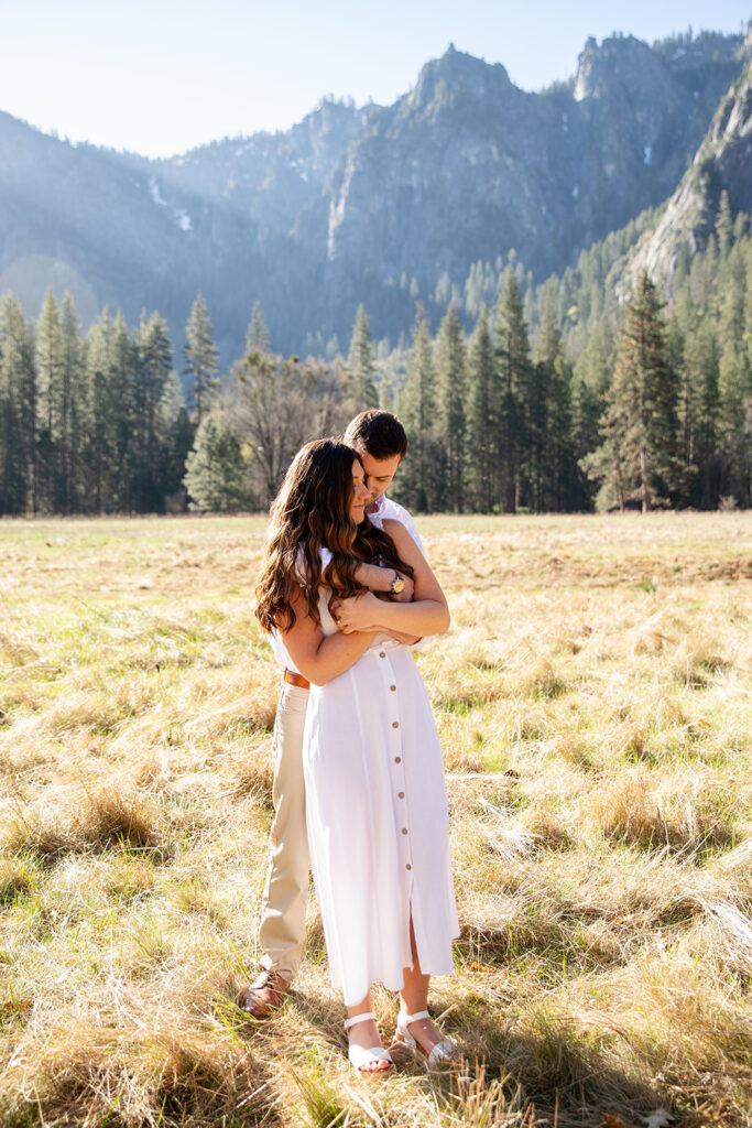 golden hour field engagement photos in Yosemite National Park