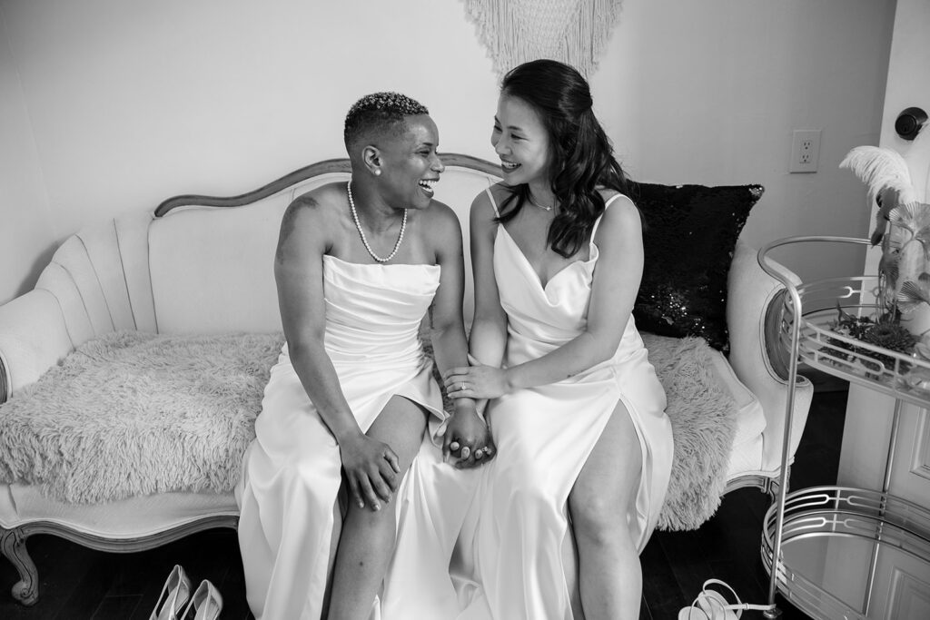 two brides getting ready together