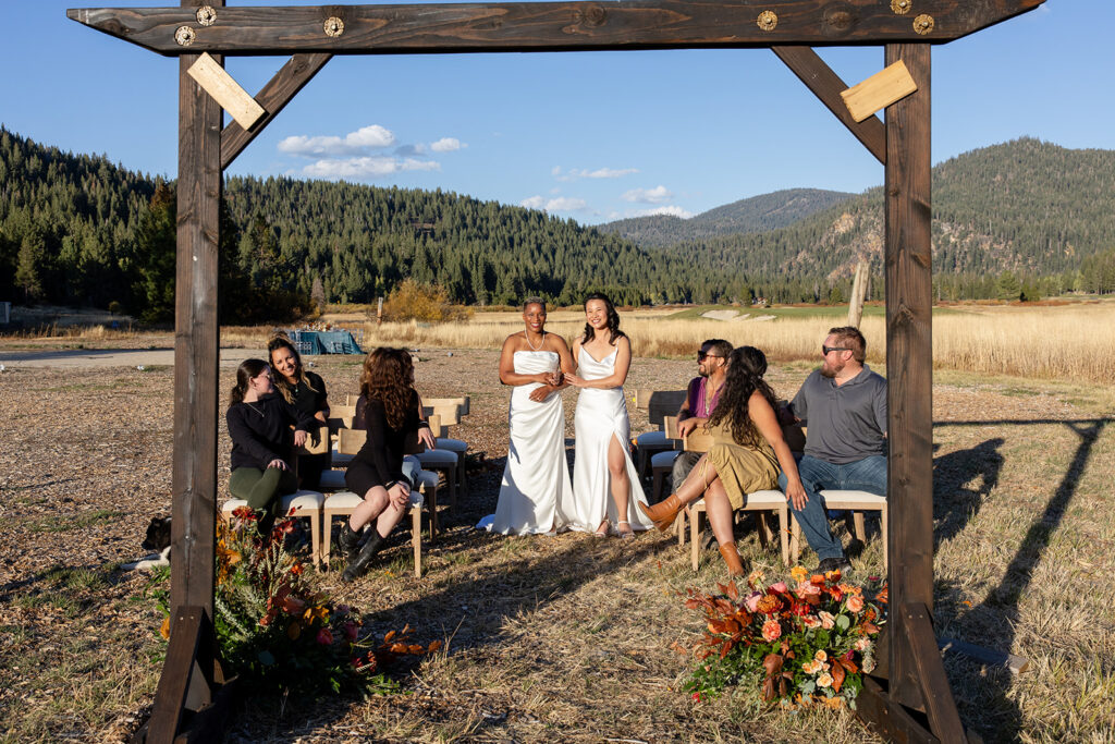 lgbtq micro wedding ceremony in the mountains at olympic valley stables venue