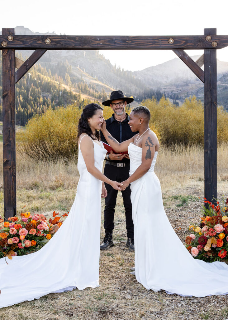 lgbtq micro wedding ceremony in the mountains at olympic valley stables venue
