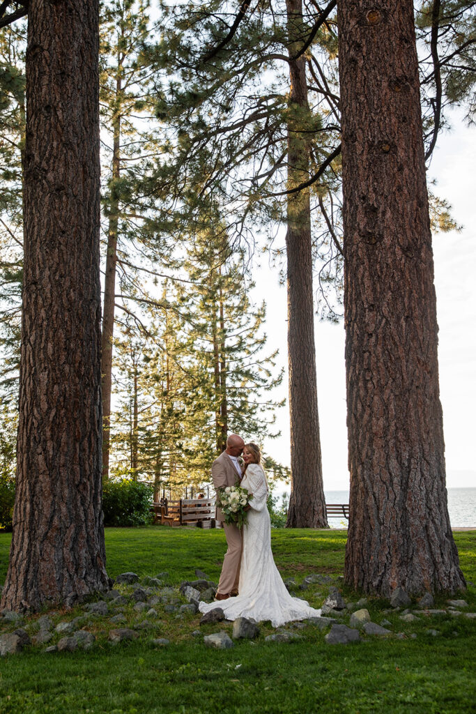 bride and groom holding each other during their Lake Tahoe elopement