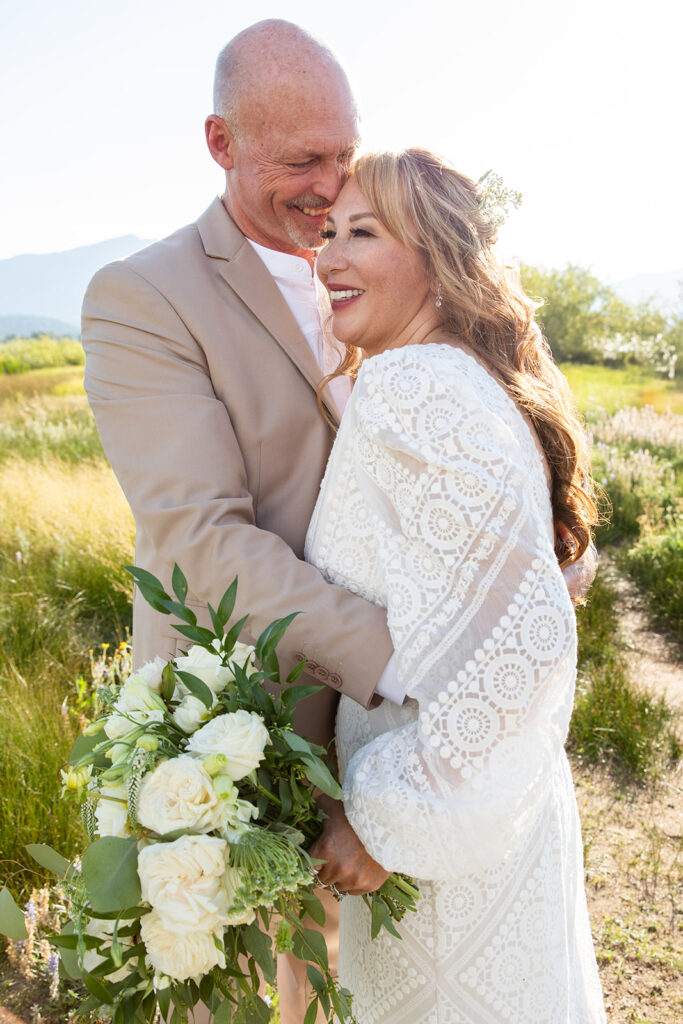 sweet elopement couple in a beautiful meadow lake tahoe elopement location