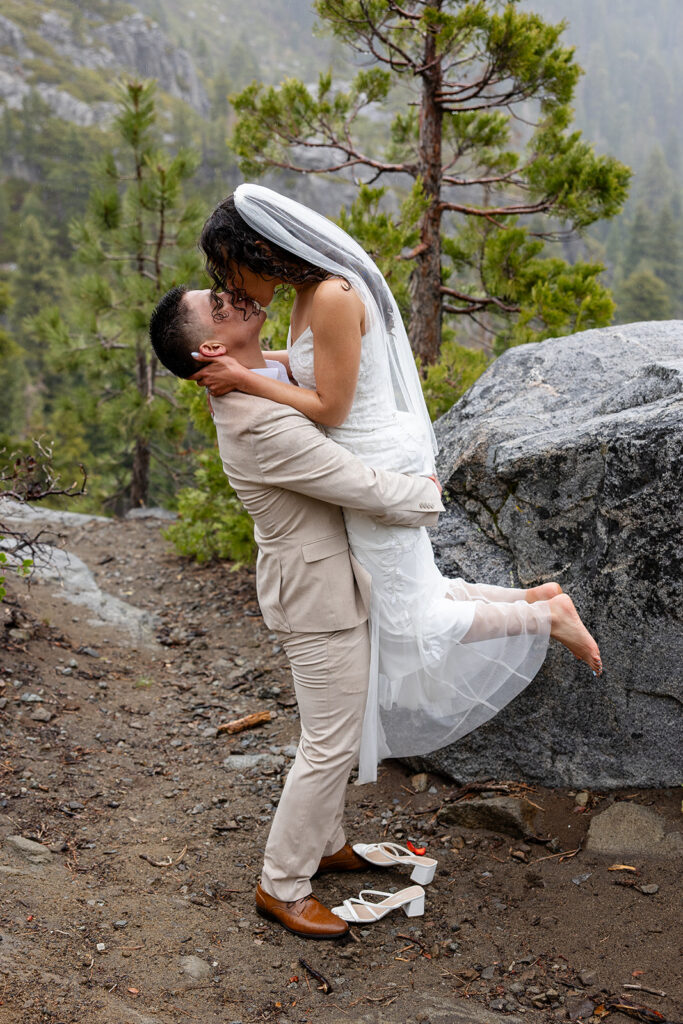 rainy emerald bay elopement day in lake tahoe