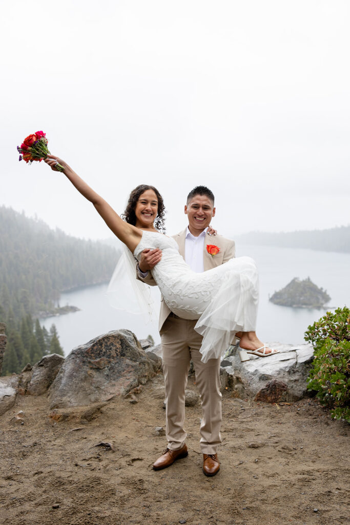 rainy emerald bay elopement day in lake tahoe