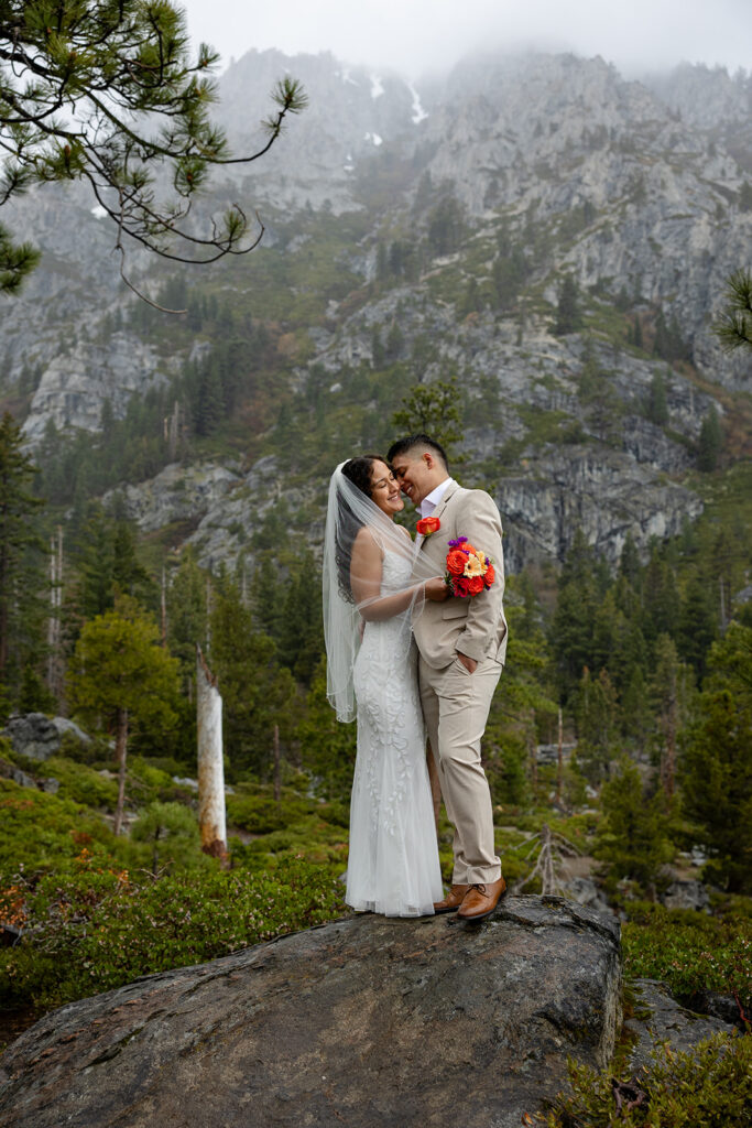 romantic rainy emerald bay elopement day 