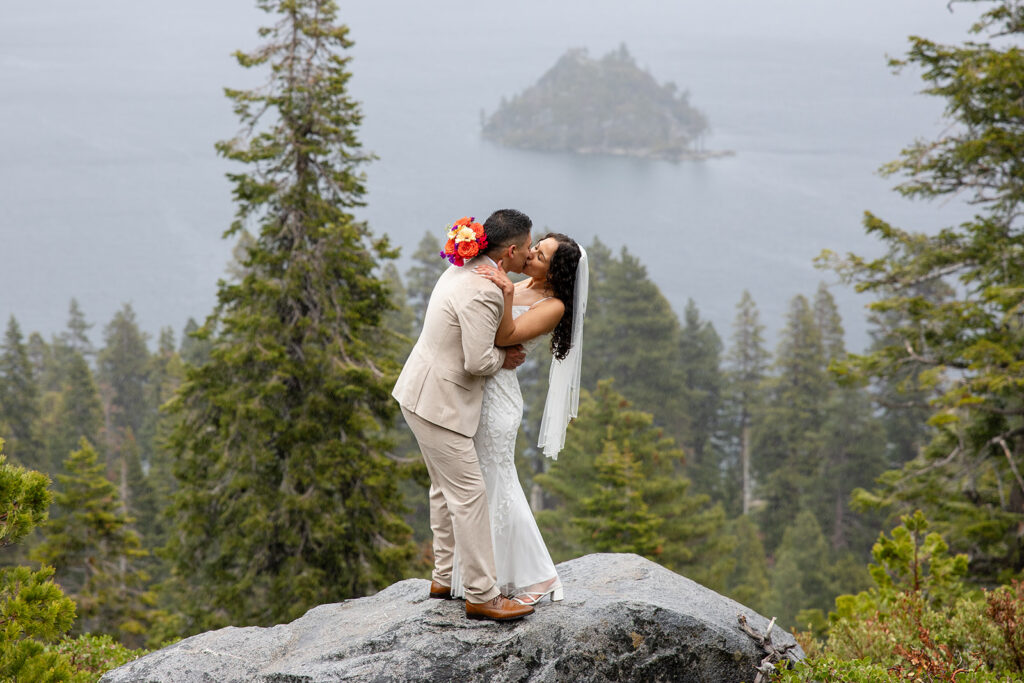 romantic rainy emerald bay elopement day 