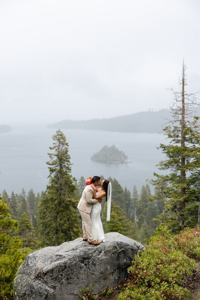 romantic rainy emerald bay elopement day 