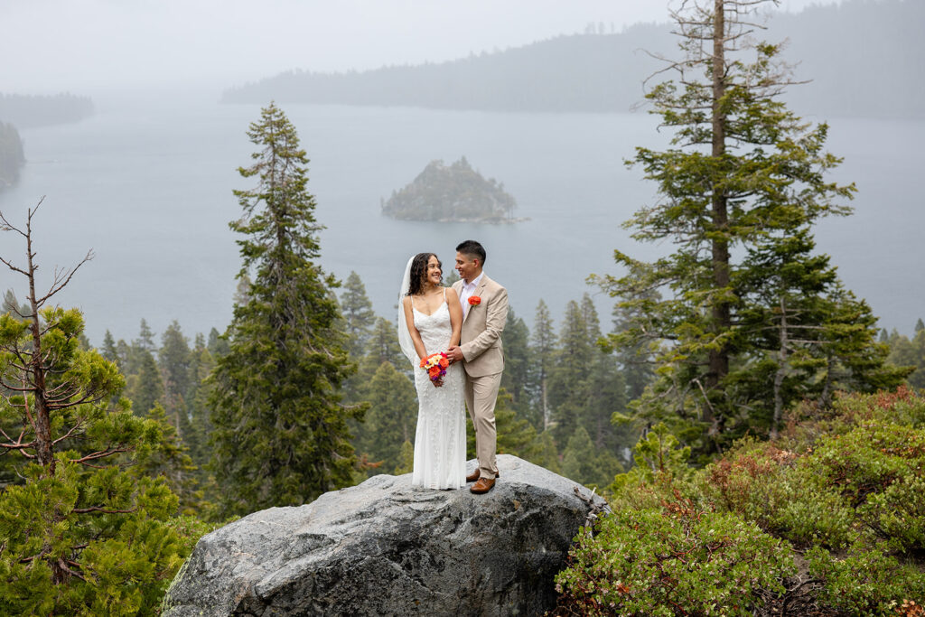 romantic rainy emerald bay elopement day 