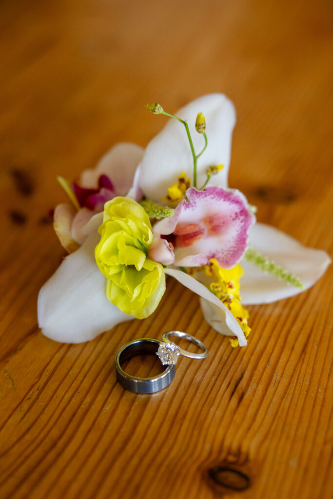 wedding rings and a lily