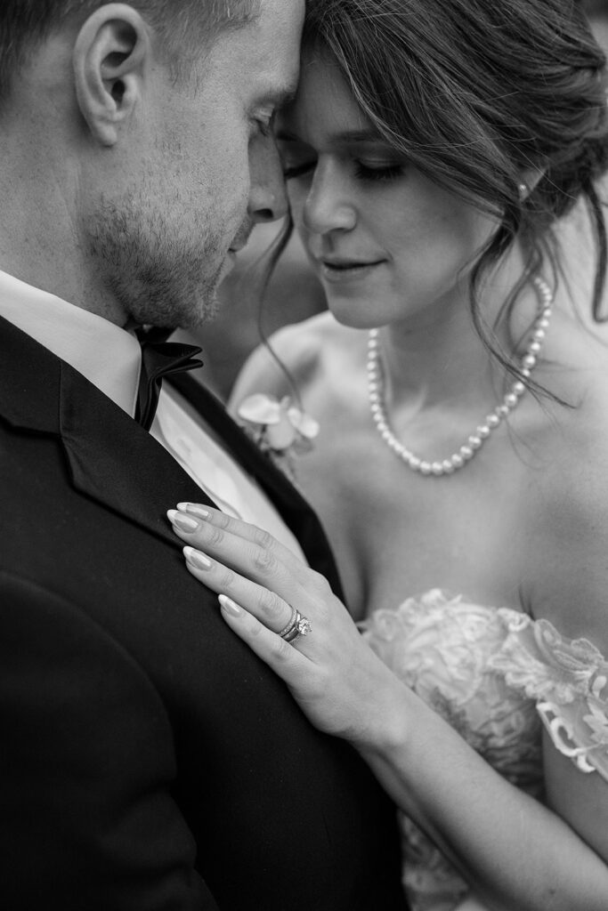 close up of a sweet moment between the bride and groom in Lake Tahoe