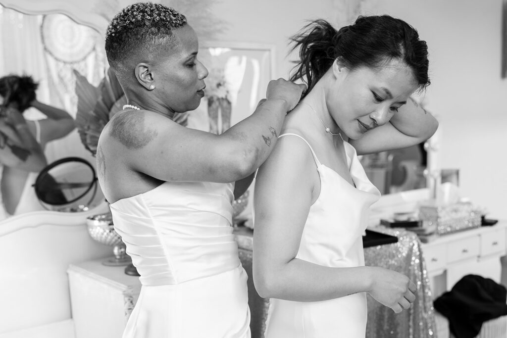 lgbtq elopement couple getting ready together