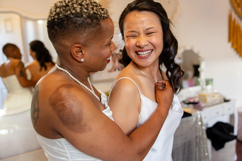 lgbtq elopement couple getting ready together