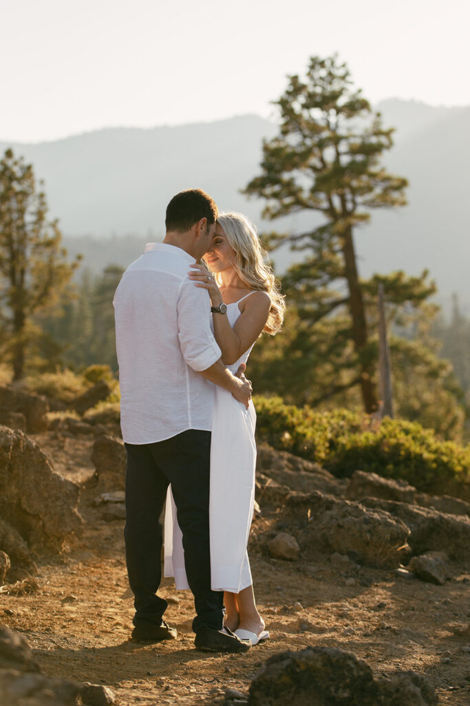 dreamy golden hour mountain engagement photos at Eagle Rock, Lake Tahoe