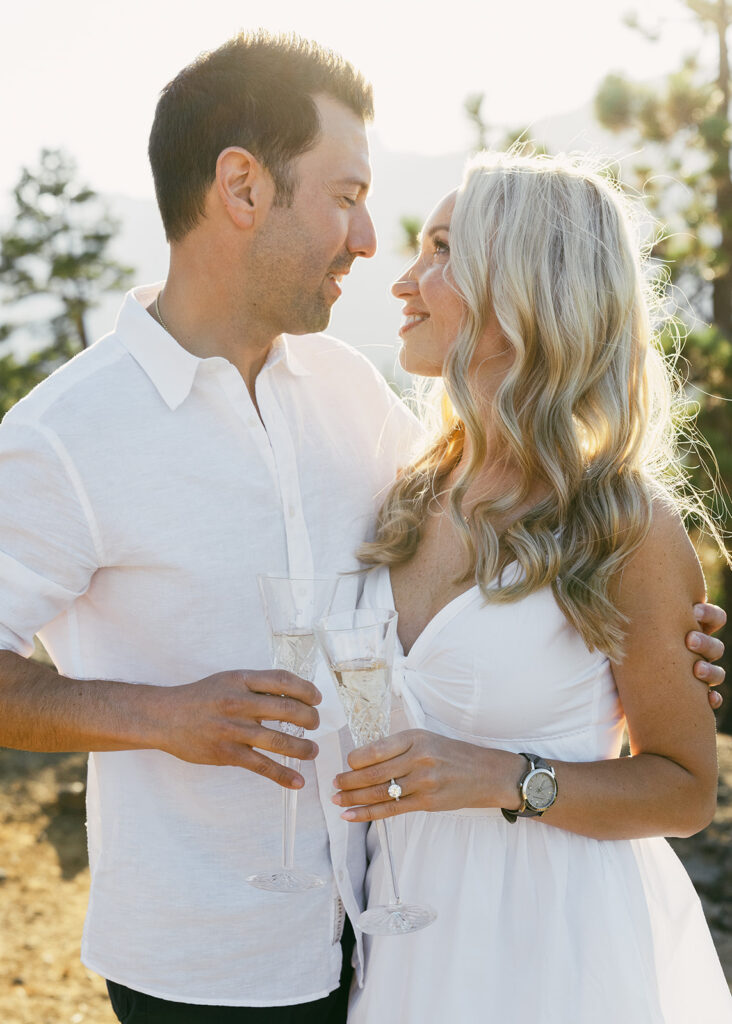dreamy golden hour mountain engagement photos at Eagle Rock, Lake Tahoe