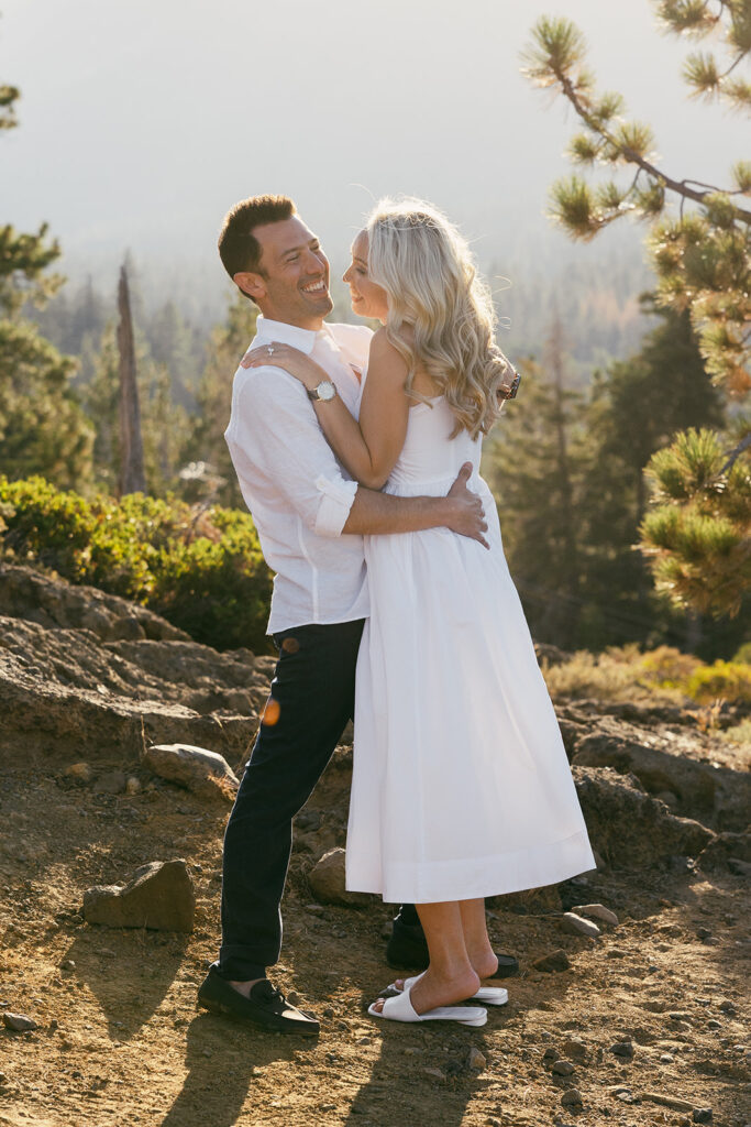 dreamy golden hour mountain engagement photos at Eagle Rock, Lake Tahoe