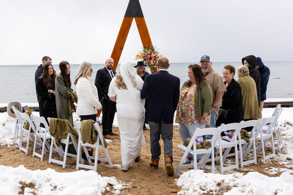 snowy spring micro wedding ceremony in lake tahoe