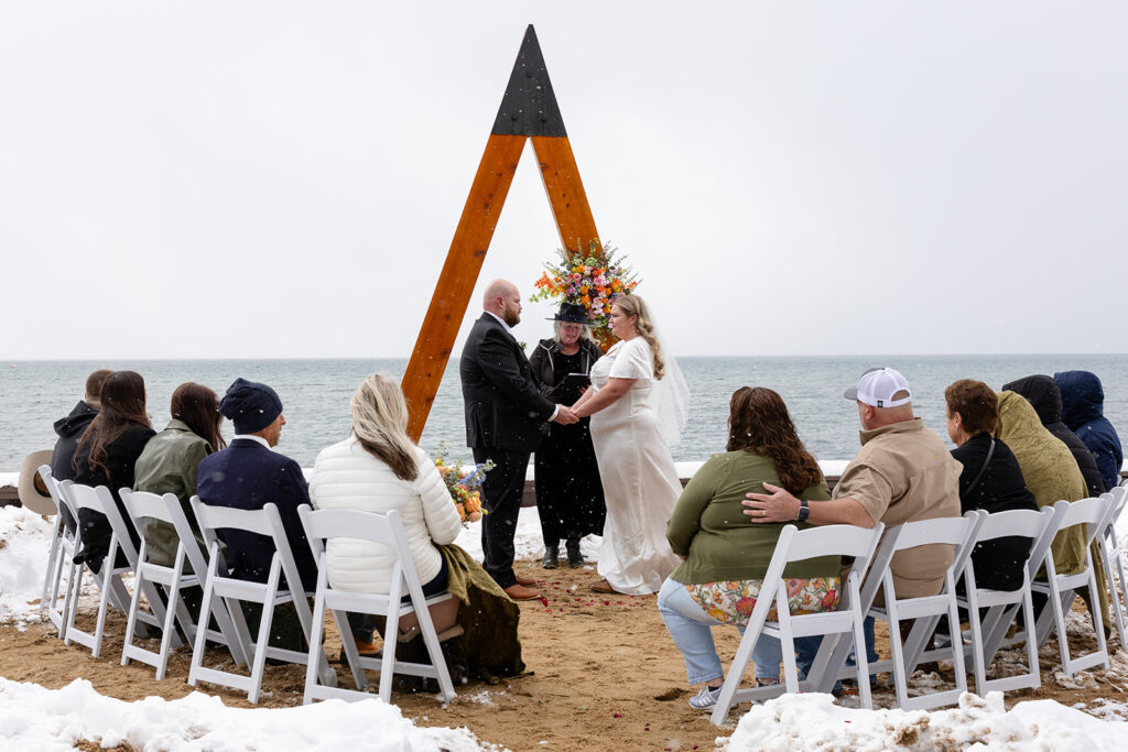 snowy spring micro wedding ceremony in lake tahoe