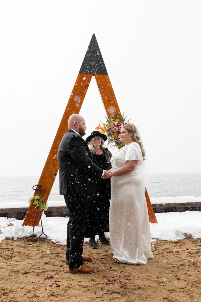 snowy spring micro wedding ceremony in lake tahoe