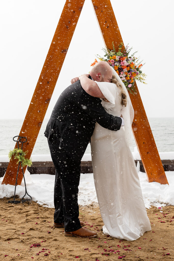 snowy spring micro wedding ceremony in lake tahoe