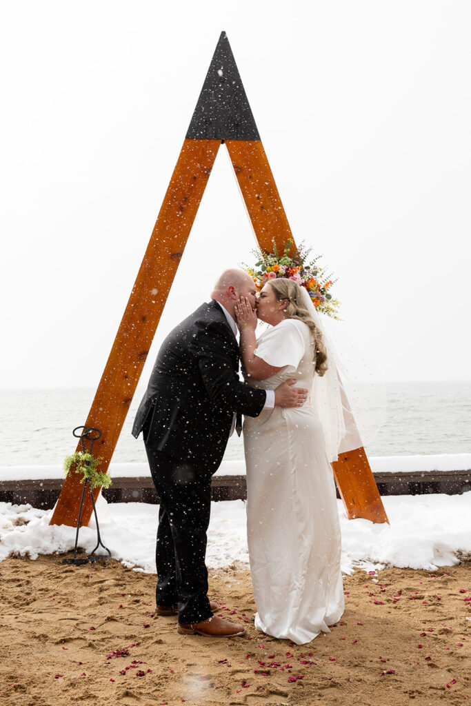 snowy spring micro wedding ceremony in lake tahoe