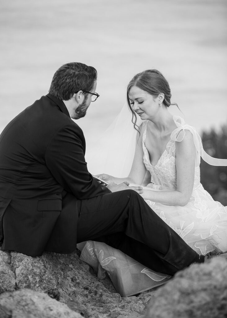 bride and groom exchanging private vows during their lake tahoe adventure elopement 