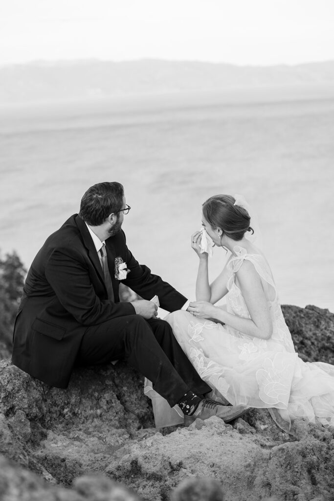 bride and groom exchanging private vows during their lake tahoe adventure elopement 
