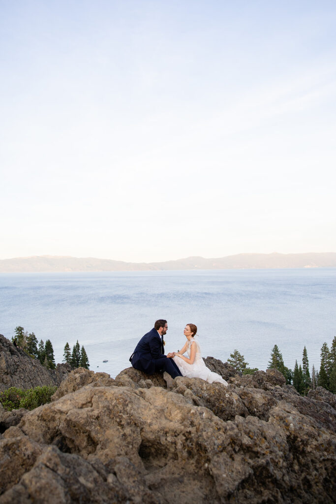 bride and groom exchanging private vows during their lake tahoe adventure elopement 